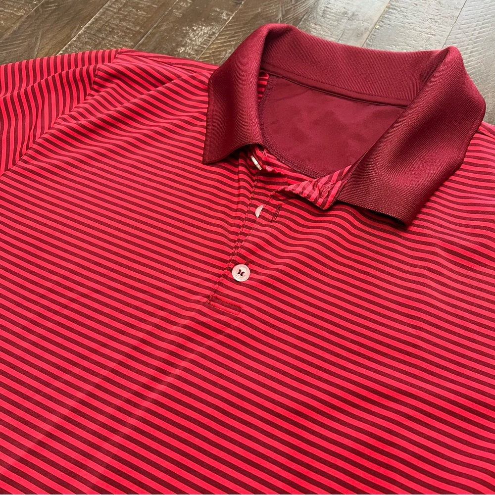 BCG Golf Polo Shirt Mens Large Red Striped Performance Short Sleeve Stretch